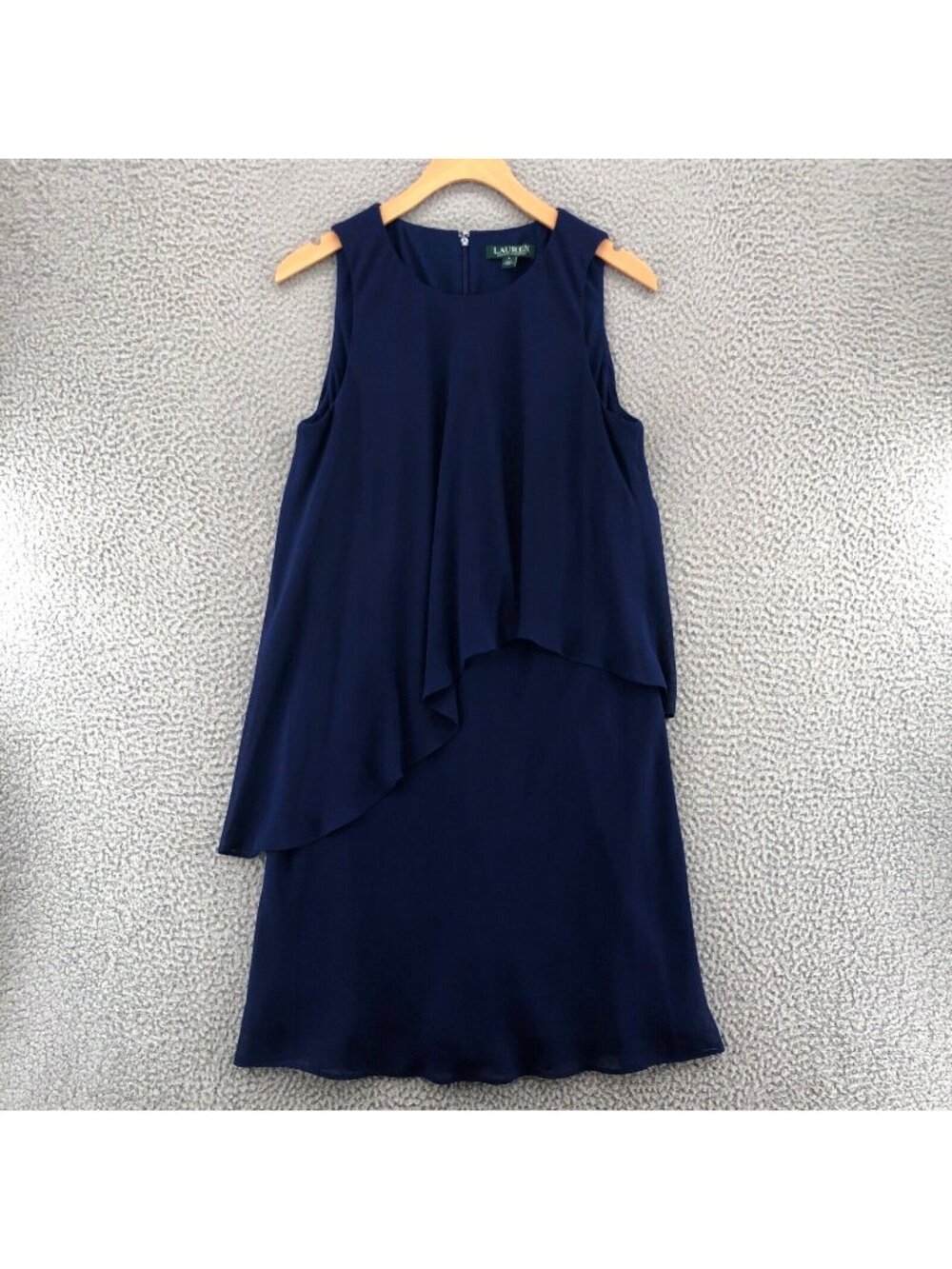Lauren Ralph Lauren Dress Womens 6 Blue Shift Asymmetric Tiered Sleeveless Mini